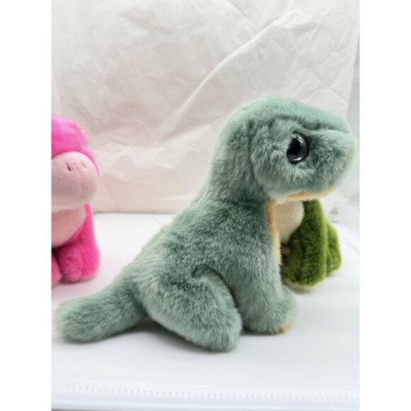 Set of 3 Adventure Planet 8" Baby Dinosaurs Green & Pink Plush Stuffed Animals - Picture 9 of 12